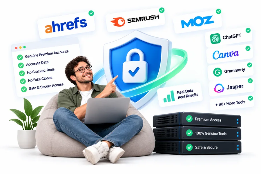 Genuine premium Ahrefs, SEMrush, Moz and AI tool access, no cracked tools
