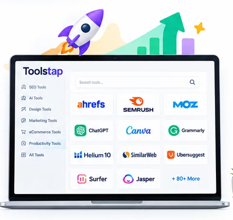 Toolstap dashboard with Ahrefs, SEMrush, Moz, ChatGPT, Canva and 80+ premium tools